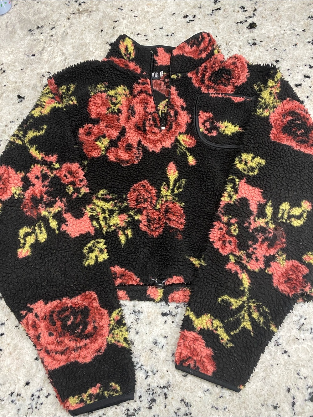 Urban Outfitters M Floral Sherpa Half-Zip Pullover